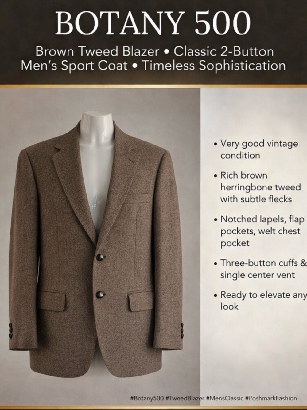 Botany 500 Classic Tweed Blazer Brown Tweed Union Label 40R USA Made